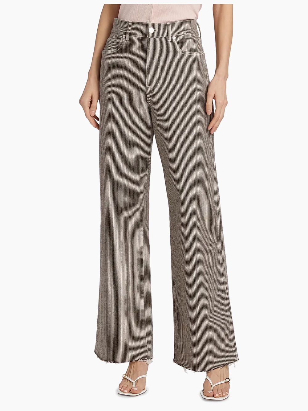 Veronica Beard Taylor Relaxed Wide Leg High Rise Jeans in Cedar Brown Pinstripe